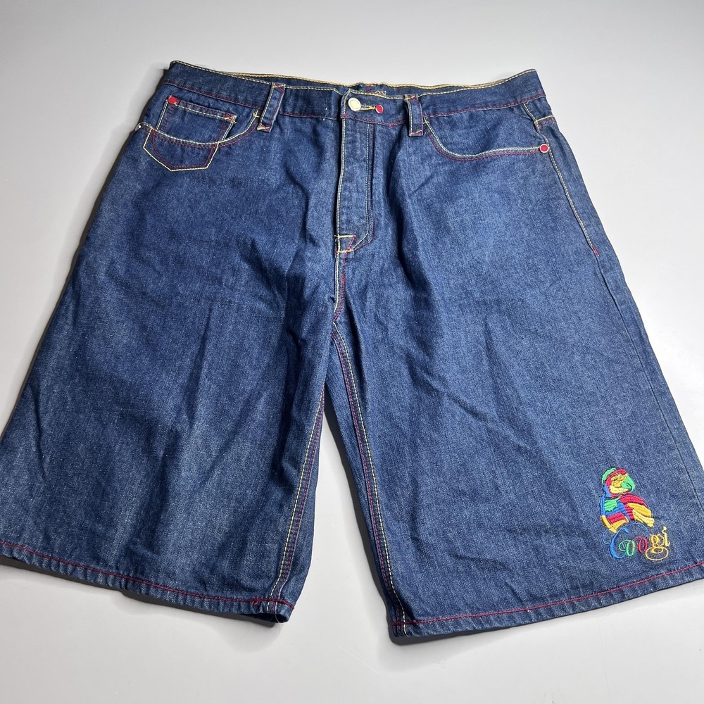 Coogi Shorts Mens 42 Blue Denim Bermuda Parrot Embroidered Tropical Graphic